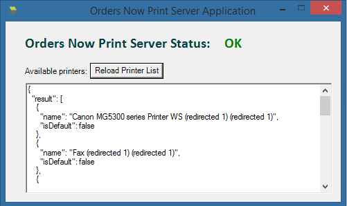 Print Server Window.