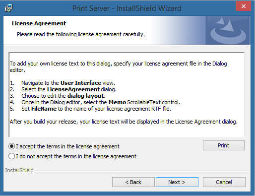 License agreement for the installer.